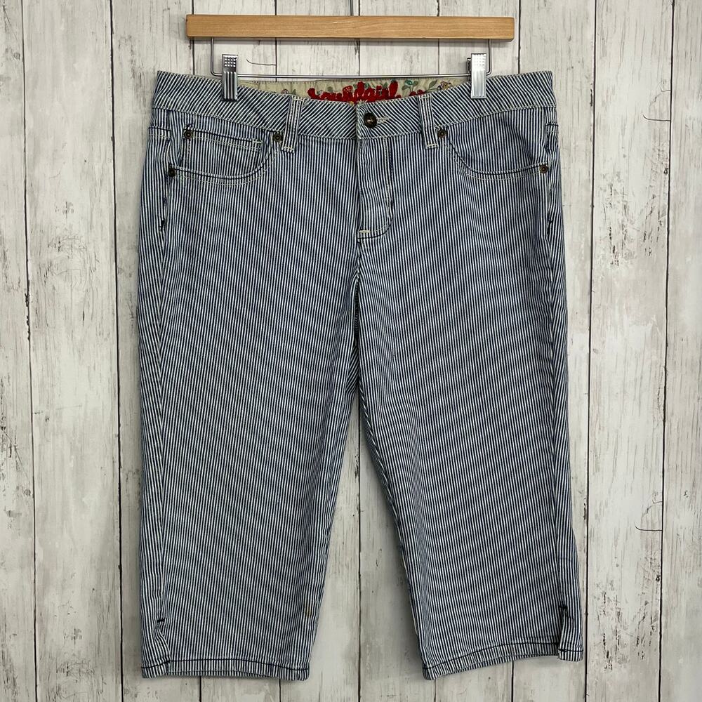 Soundgirl Blue White Stripe Bermuda Pedal Pusher Denim Cotton Jean Short Capri